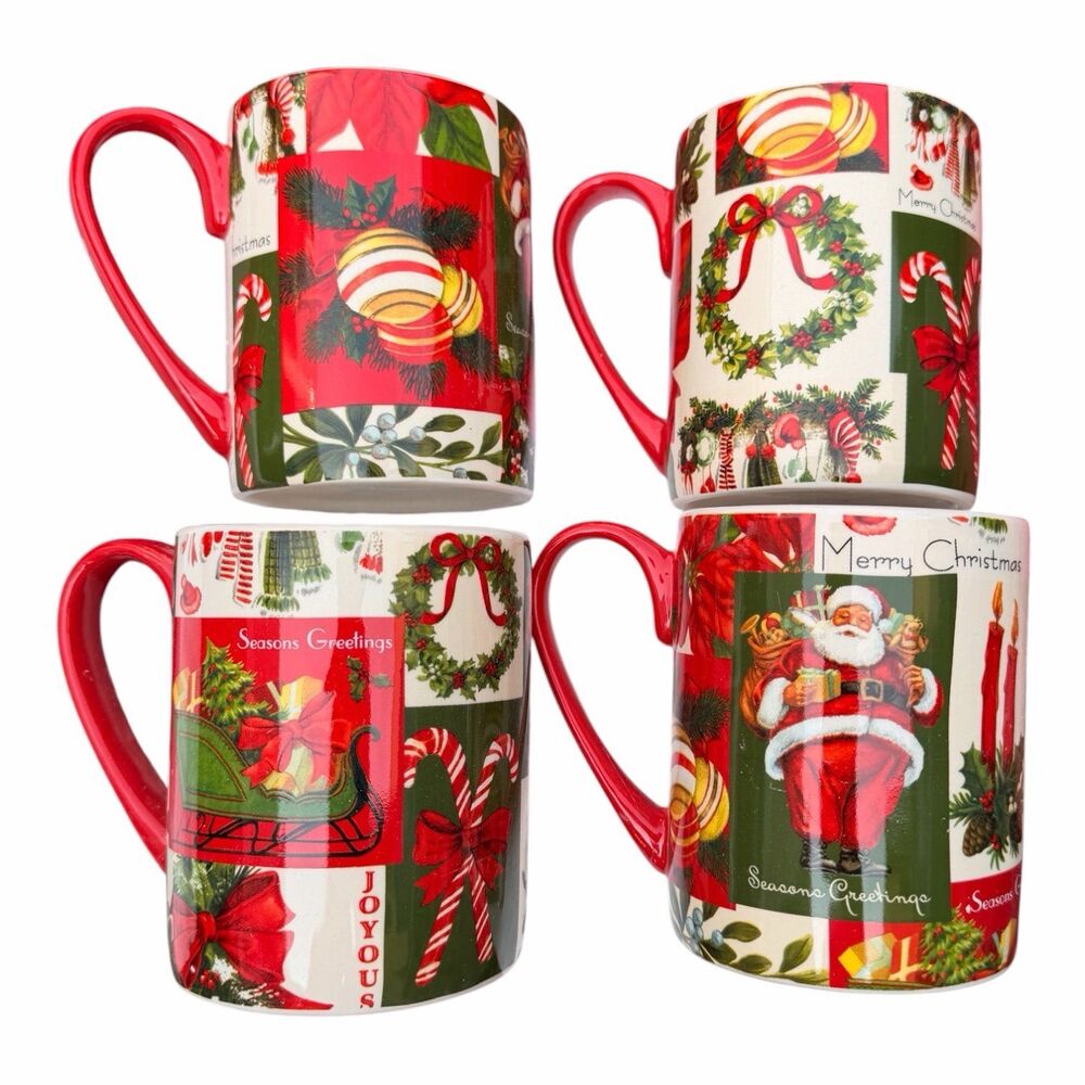 New Martha Stewart Collection Vintage Holiday Mugs with Spoons,